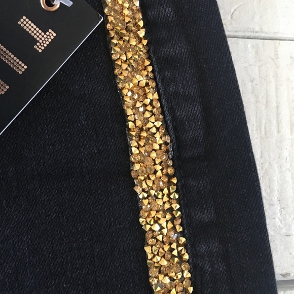 Tinseltown Gold Stripe Black Skinny Jeans - Picture 5 of 9